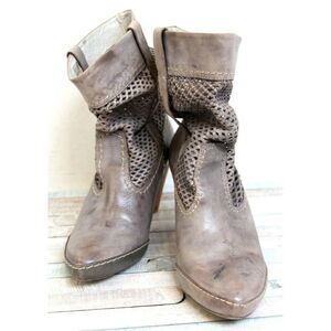 VIRUS PORTUGAL GRAY PERFORATED GENUINE LEATHER MED HEEL SLOUCHY BOOTS 9 39